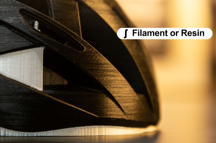 A helmet printed by a filament 3D printer.