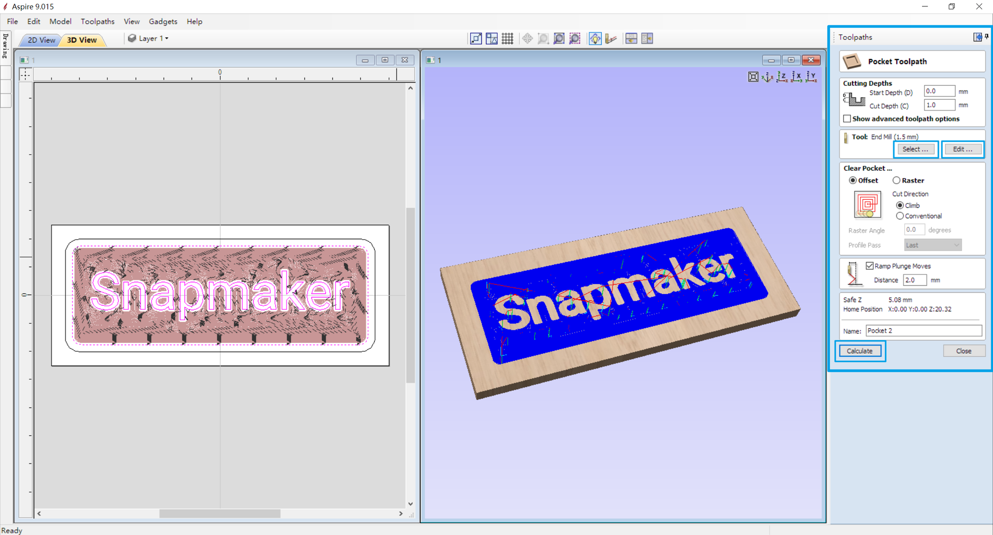 click Calculate to generate toolpaths