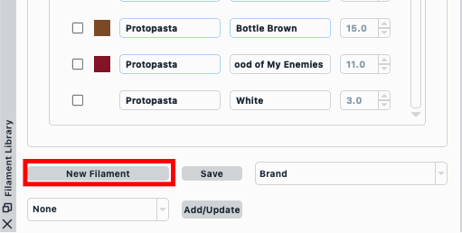 In the Add Filament window, specify the necessary information about the filament.