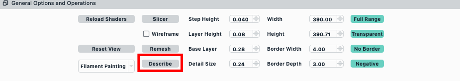 In the General Options and Operations panel, click Describe.