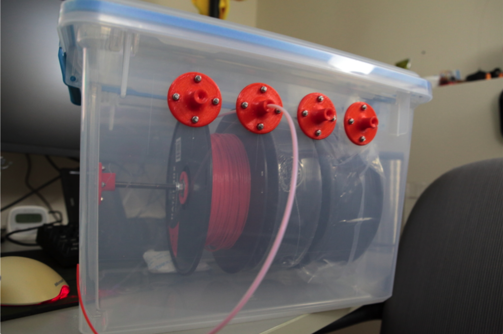 Airtight container for spool storage.