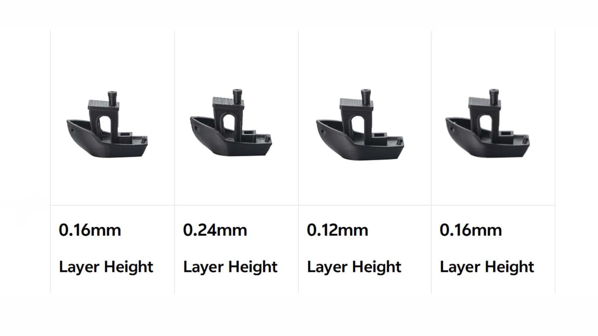 Four 3D printed Benchy with different layer height